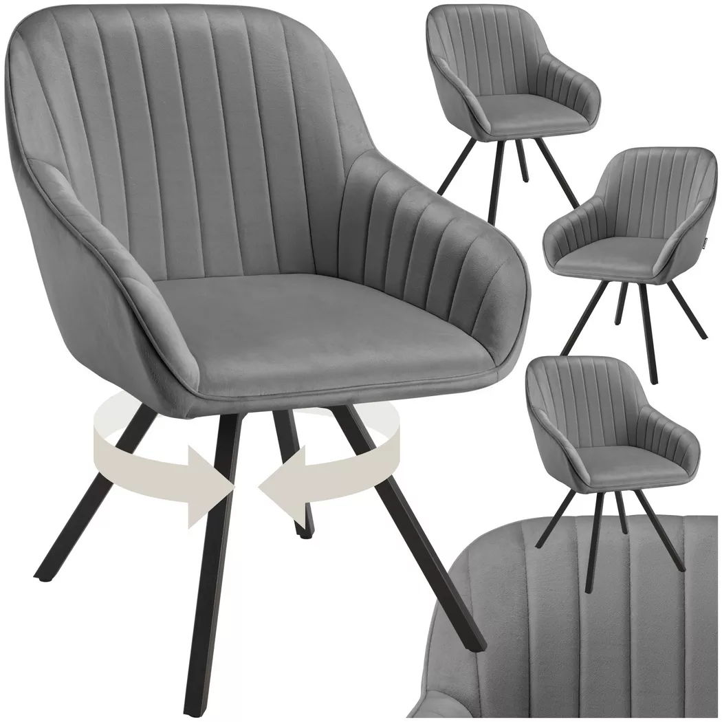 Tectake - Lot 4 chaises pivotantes à 360° avec accoudoirs velours grises