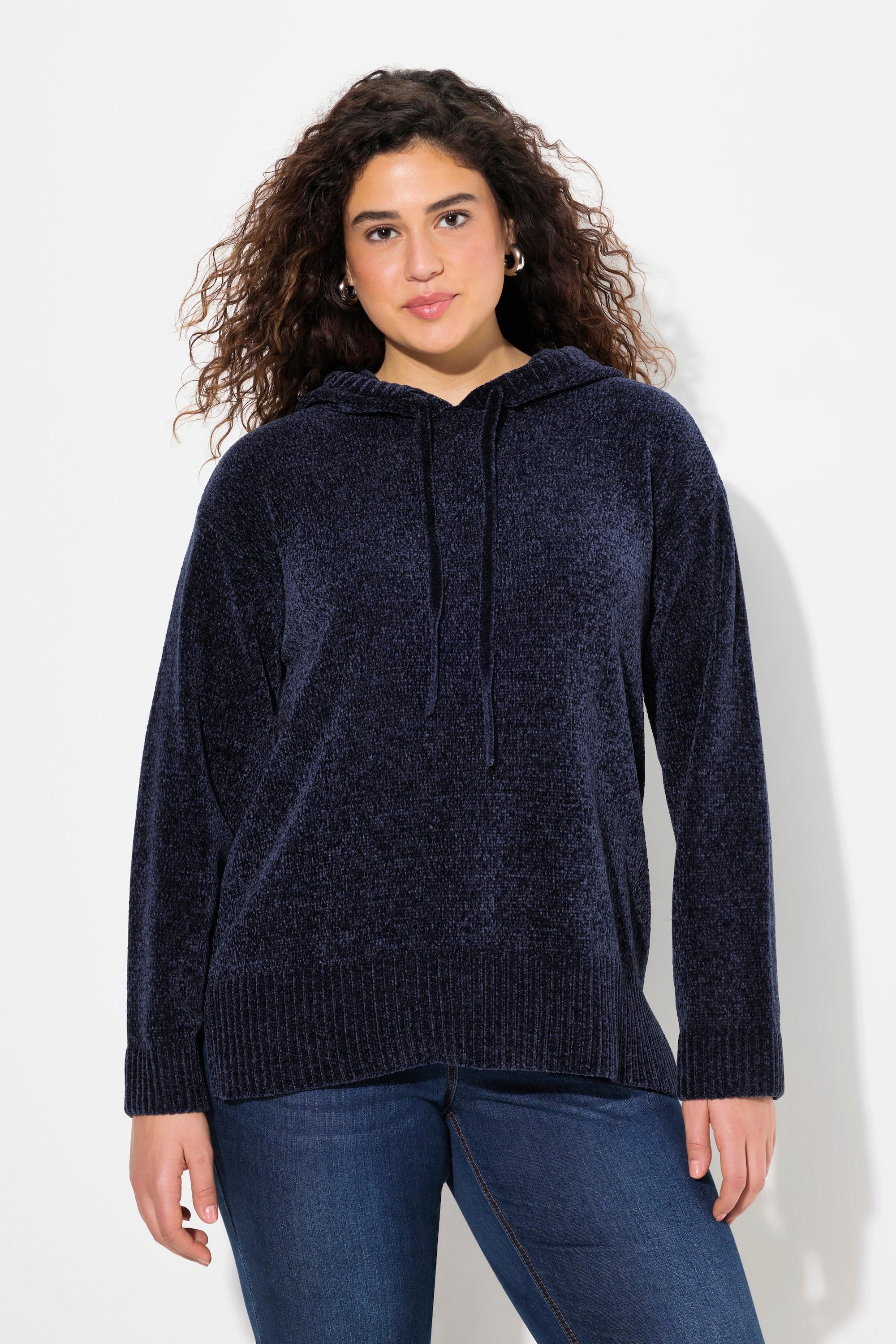 Ulla Popken  Sweat-shirt en maille chenille, capuche avec cordon de serrage, manches longues 