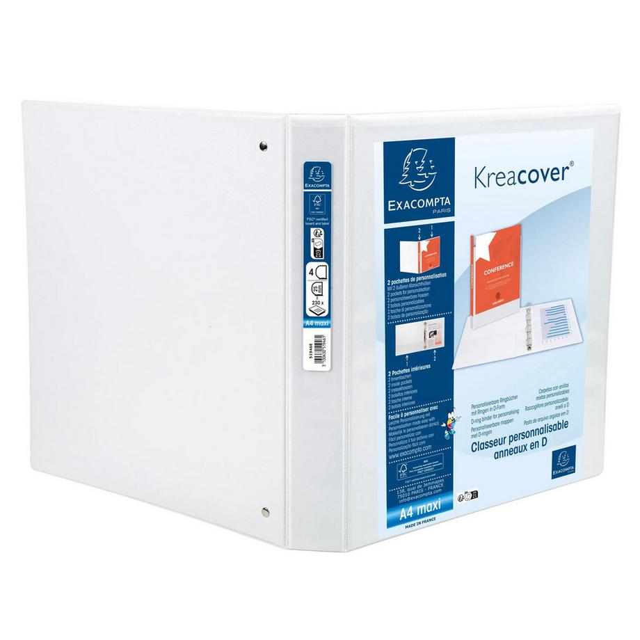 Exacompta Raccoglitore personalizzabile rigido Ppl 3 tasche Kreacover - 4 anelli a D 25mm - A4 maxi - x 10  