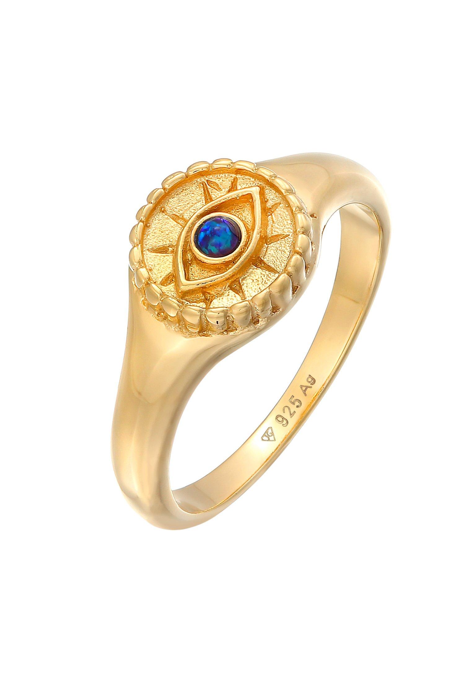 Image of Ring Siegelring Evil Eye Blue Synthetischer Opal 925 Silber Damen Gold 54mm