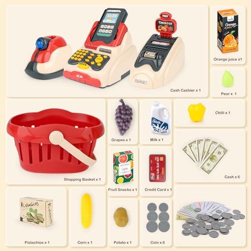 Activity-board  Spielset- Supermarktkasse mit Scanner, Kreditkarte, Spielzeuglebensmittel, Spielgeld und 