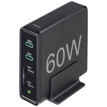 Schnellladegerät 4 Ports, 2x USB-C PD/QC, 2x USB-A, 60 W