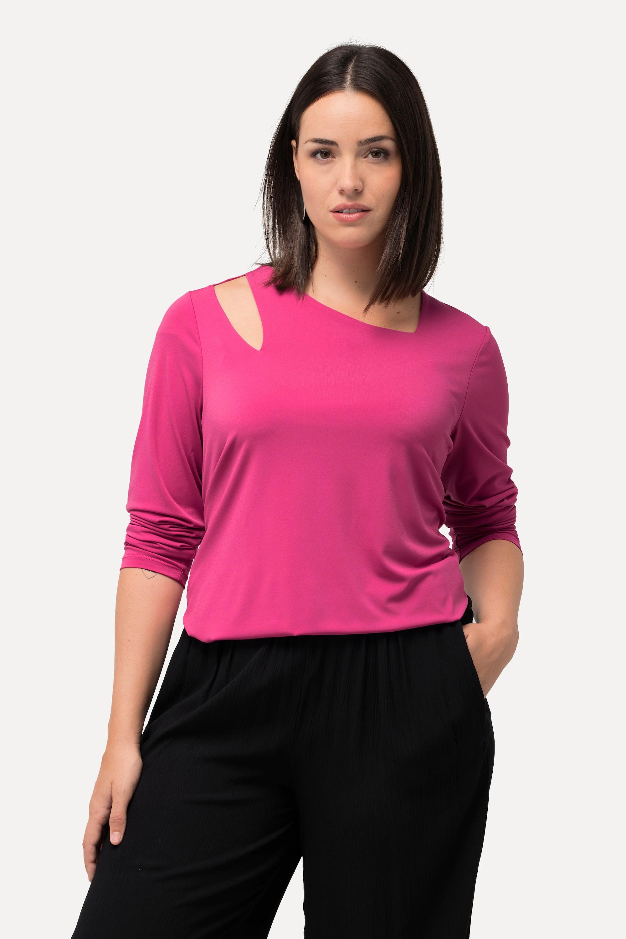 Ulla Popken  Shirt, Cut-Out, asymmetrischer Ausschnitt, Langarm 