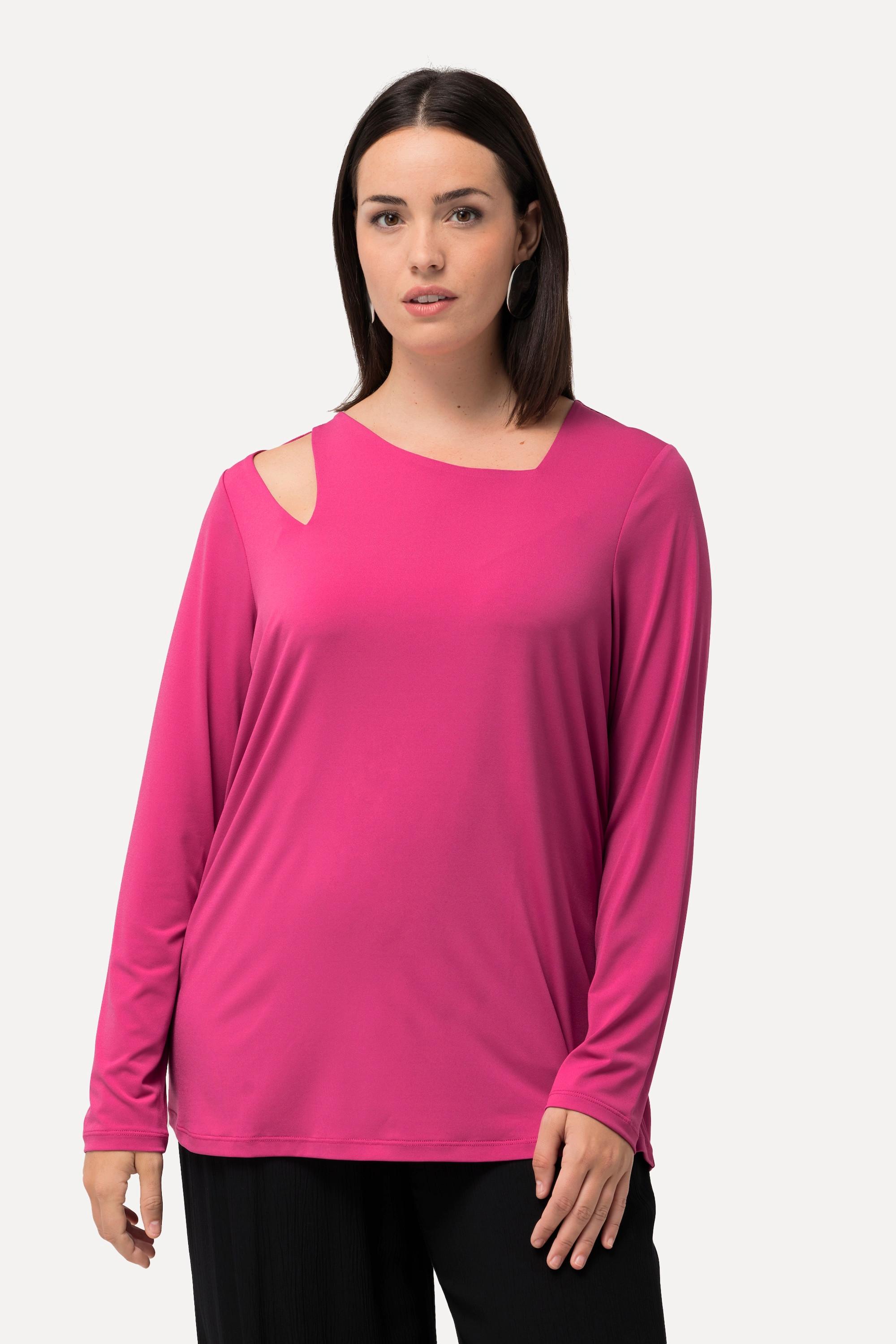 Ulla Popken  Shirt, Cut-Out, asymmetrischer Ausschnitt, Langarm 