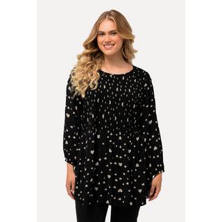 Ulla Popken  Blusa dal taglio svasato a punto smock con cuori, scollo a girocollo e maniche a 3/4 