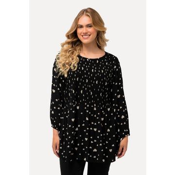 Blusa dal taglio svasato a punto smock con cuori, scollo a girocollo e maniche a 3/4