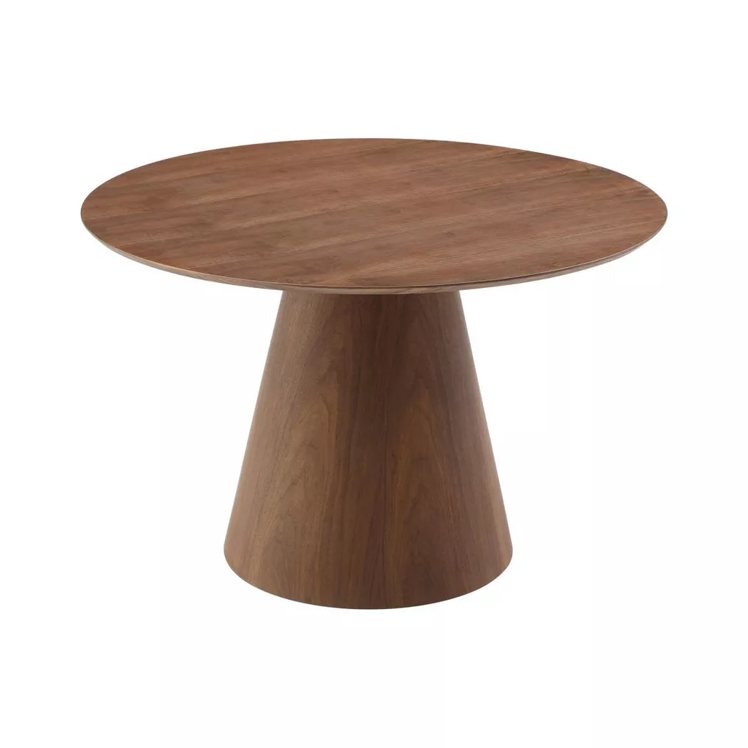 Vente-unique - Table à manger ronde 4 personnes placage noyer - Naturel foncé - antaliza