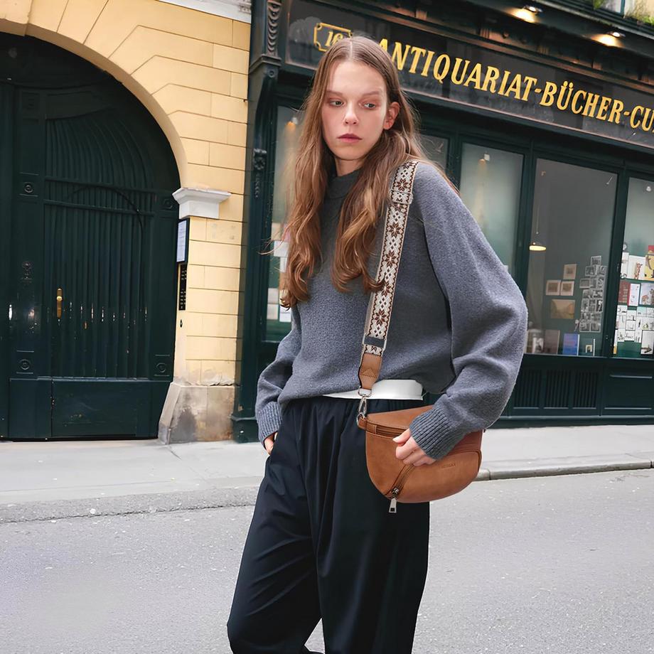 Only-bags.store Vegane Leder Crossbody Bag RFID Blockierung Kartensteckplatz  