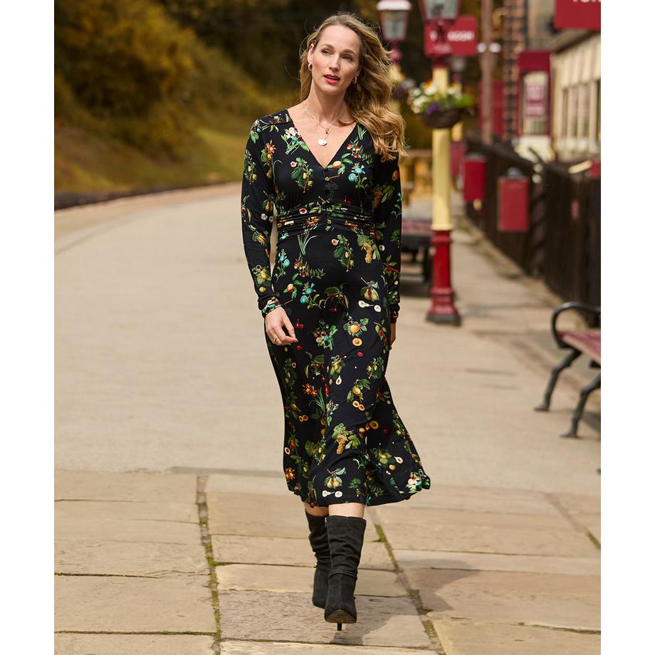 Joe Browns Jersey Midikleid Fruchtmuster Lange Ärmel  