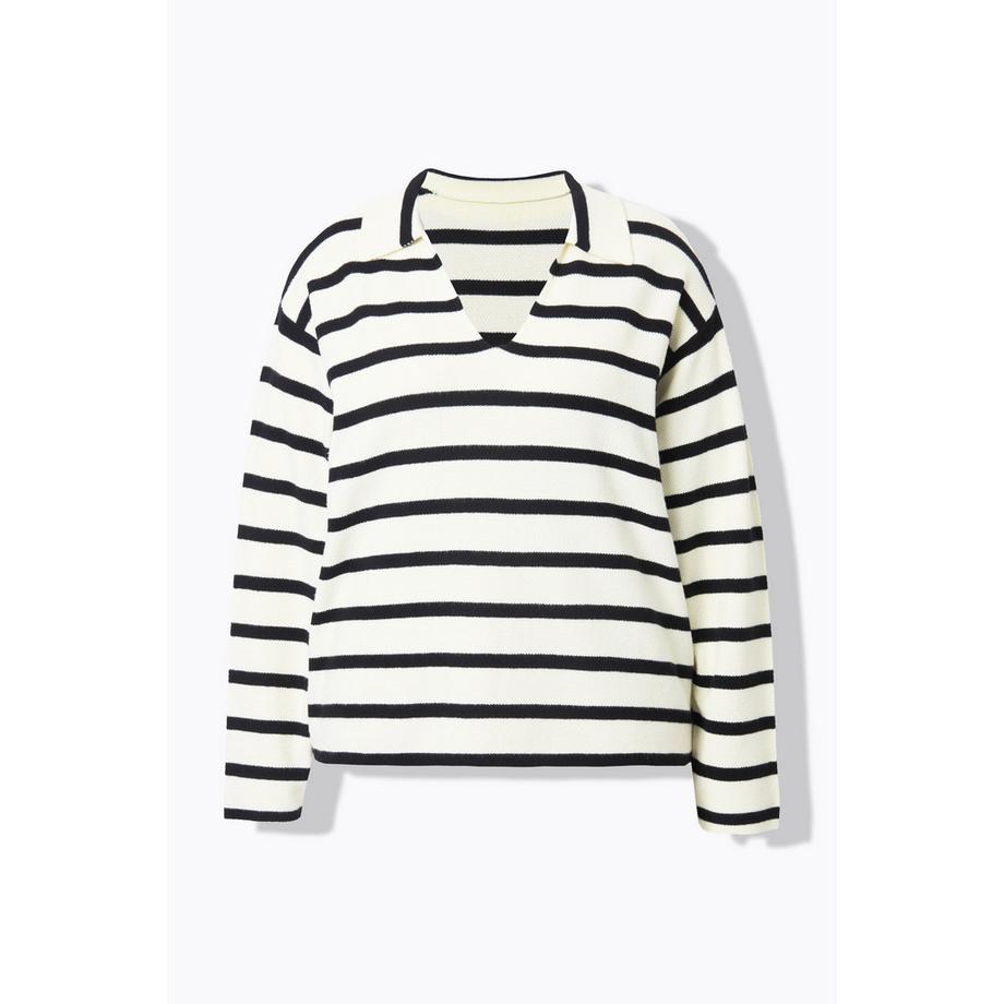 Studio Untold Oversize Ringel Strukturstrick Polo Pullover  