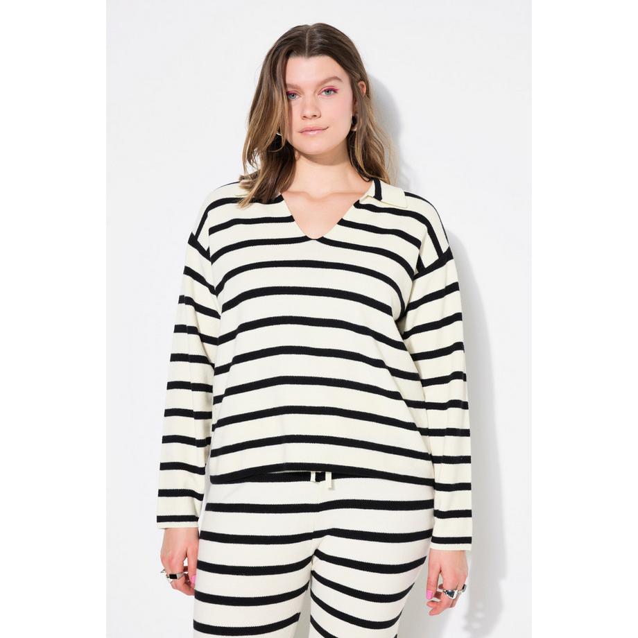 Studio Untold Oversize Ringel Strukturstrick Polo Pullover  