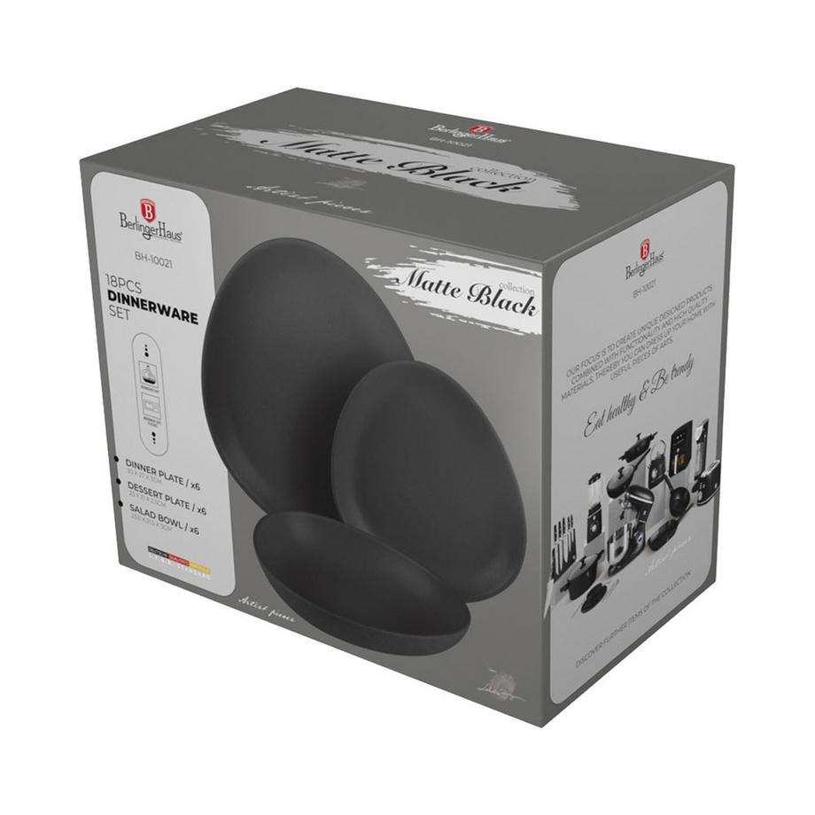Berlinger  Set d'assiettes Oval 18 pièces Matte Black Collection 