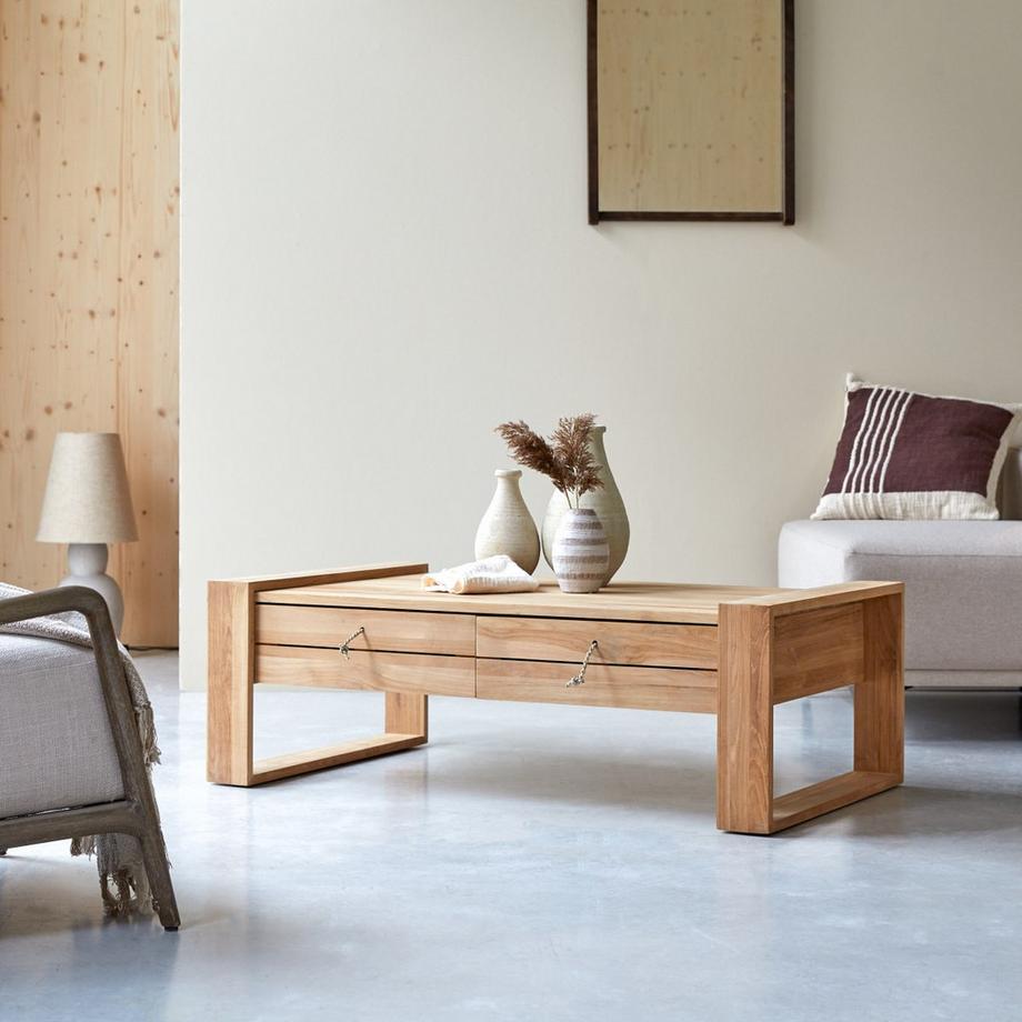 Tikamoon Couchtisch aus massivem Teakholz Minimalys  