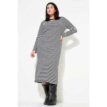 Robe maxi en jersey à rayures, coupe évasée, manche longues