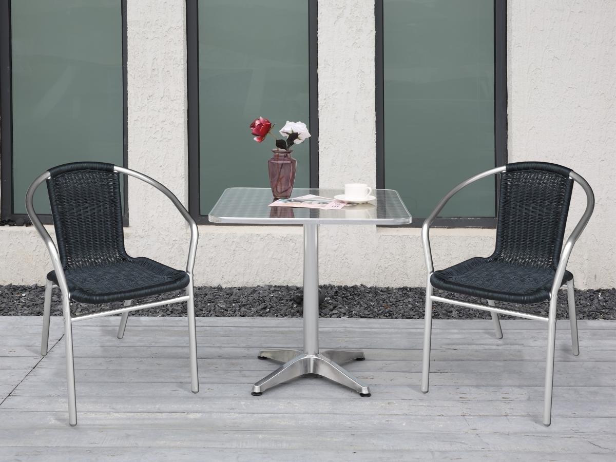 Image of Garten-Essgruppe - Aluminium & Polyrattan: 1 quadratischer Tisch + 2 Sessel - Schwarz - FIZZ von MYLIA Garten-Essgruppe - Aluminium & Polyrattan: 1 quadratischer Tisch + 2 Sessel - Schwarz - FIZZ von MYLIA