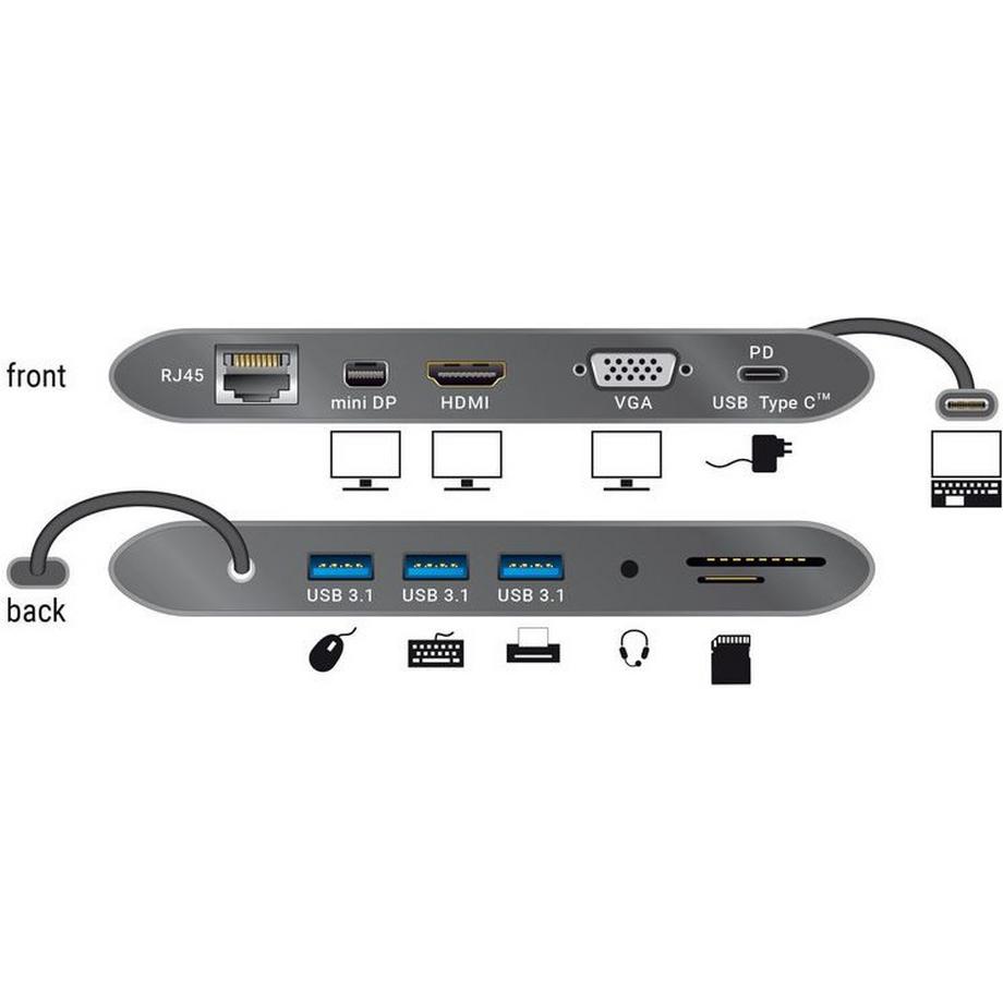 DeLock  Dockingstation USB3.1-C - dunkelgrau 