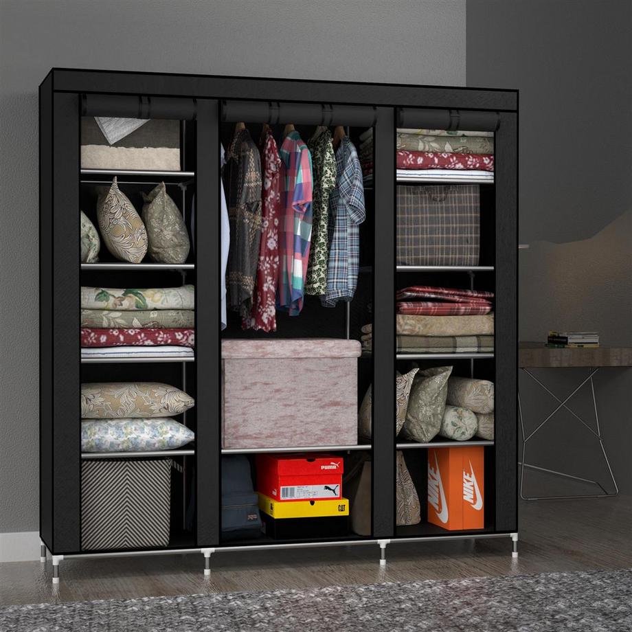 Intirilife Faltbarer Kleiderschrank mit Kleiderstange, Fächern und Seitentasche  