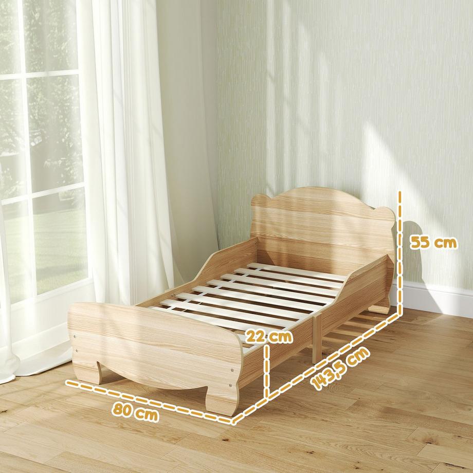 Northio Kinderbett 143,5 x 80 cm Hausbett aus Massivholz Jugendbett mit Rausfallschutz, Spielbett bis 80 kg belastbar Einzelbett mit Bären-Design für Kinderzimmer Naturholz |  