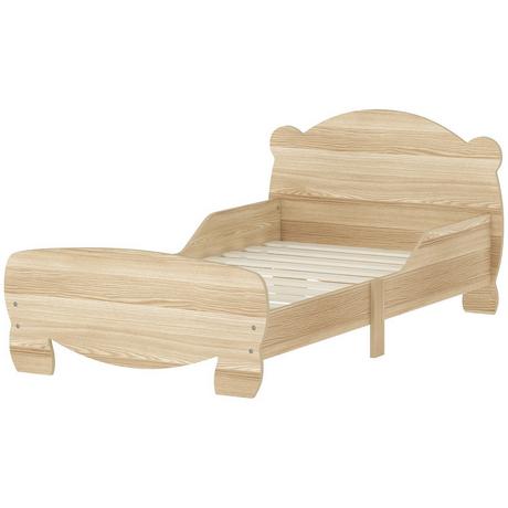 Northio Lit enfant 143,5 x 80 cm, lit maison en bois massif, lit d'adolescent avec protection contre les chutes, lit de jeu pouvant supporter jusqu'à 80 kg, lit simple avec motif ours pour chambre d'enfant, bois naturel  