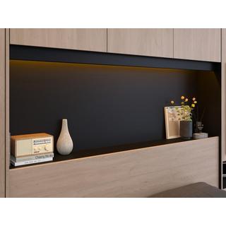 Vente-unique Letto con vani portaoggetti 160 x 200 cm Con LED Naturale e Nero + Rete + Materasso - VELONA  