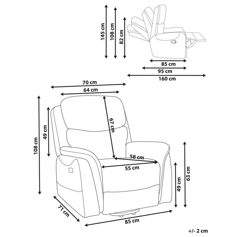 Beliani Fauteuil inclinable électrique en Cuir écologique vegan  GLORIE  
