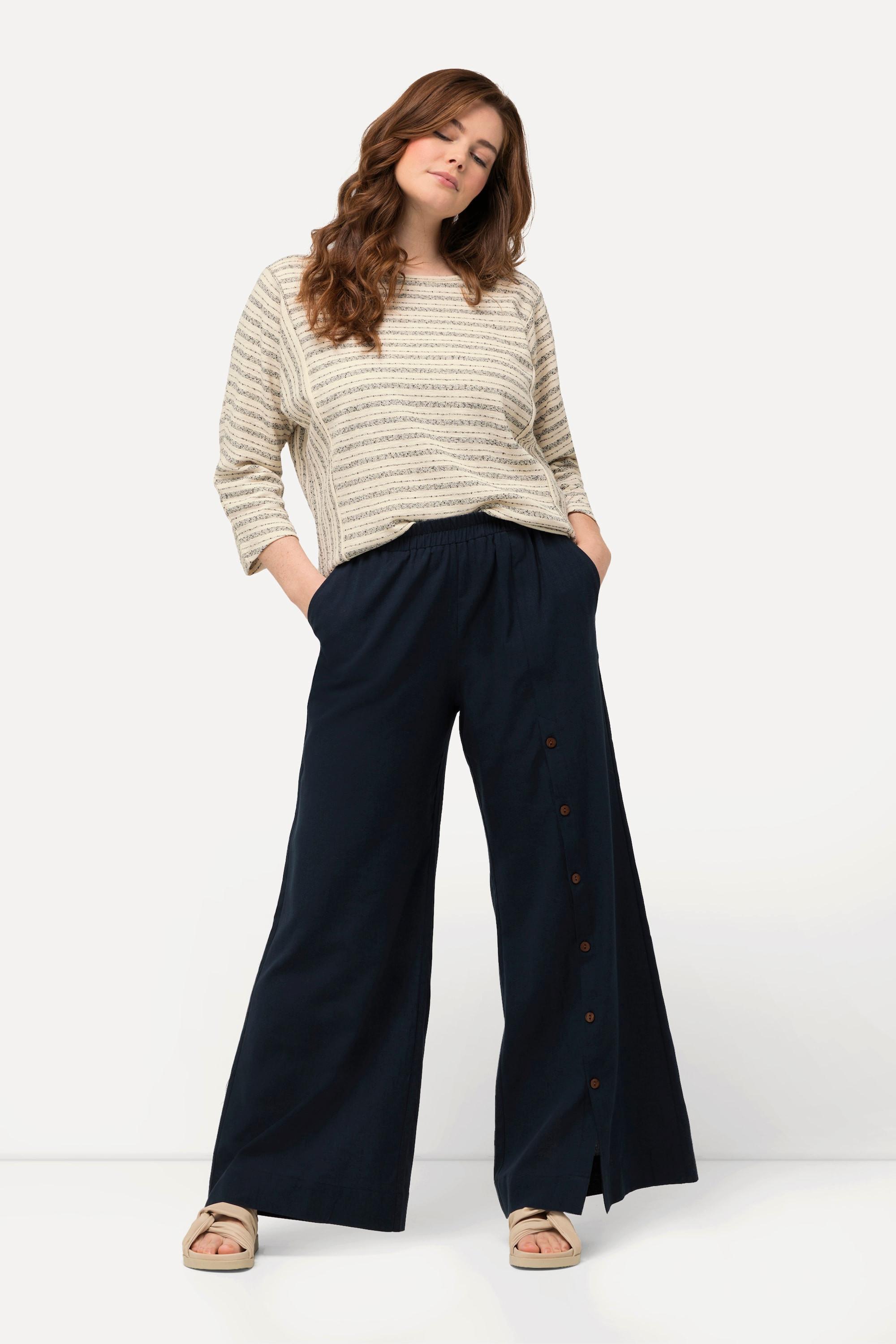 Ulla Popken  Pantalon palazzo en lin mélangé. Taille élastique et jambes larges 