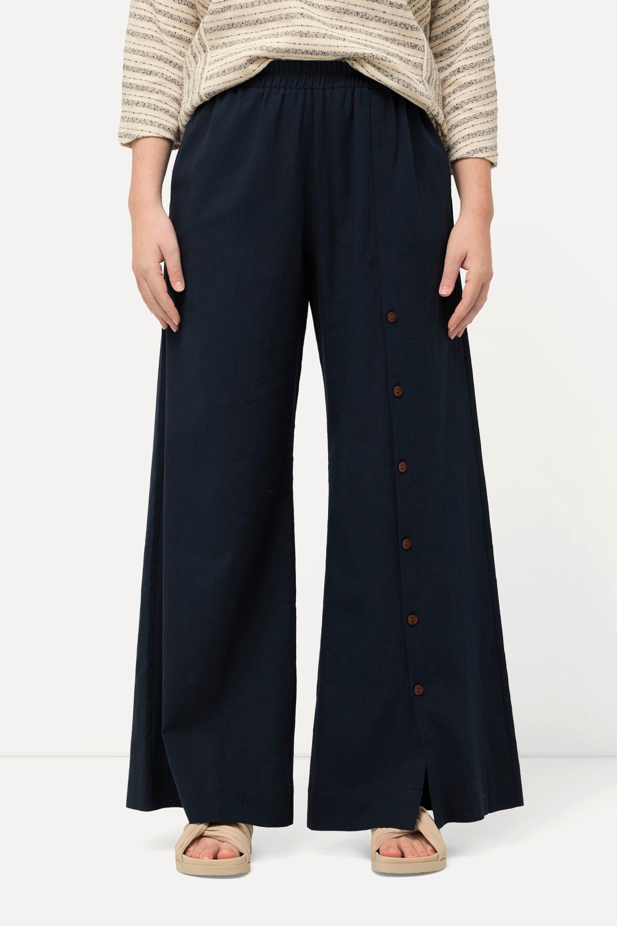 Ulla Popken  Pantalon palazzo en lin mélangé. Taille élastique et jambes larges 