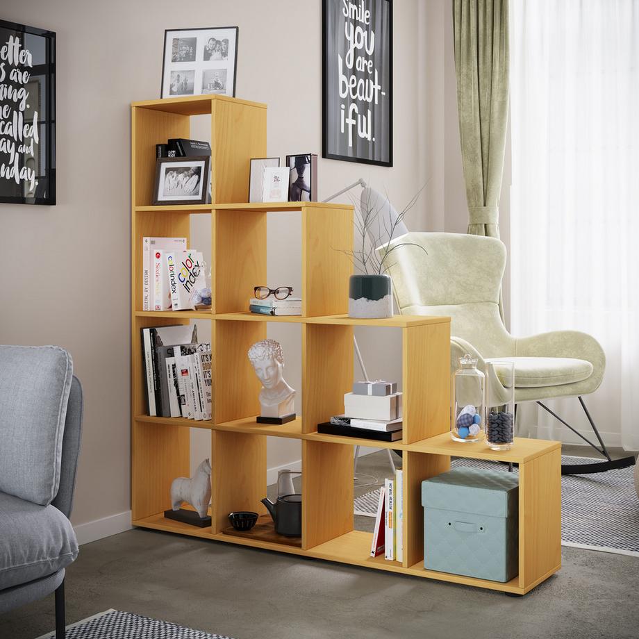 VCM Holzregal stehend | platzsparendes Regal | Maße:  H. 139 x B. 143 x T. 29 cm | Elegantes Regal stehend | Aufbewahrungsregal | Bücherregal  |  