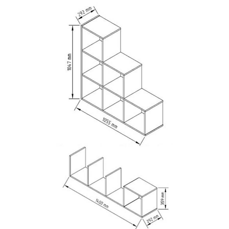 VCM Holzregal stehend | platzsparendes Regal | Maße:  H. 139 x B. 143 x T. 29 cm | Elegantes Regal stehend | Aufbewahrungsregal | Bücherregal  |  