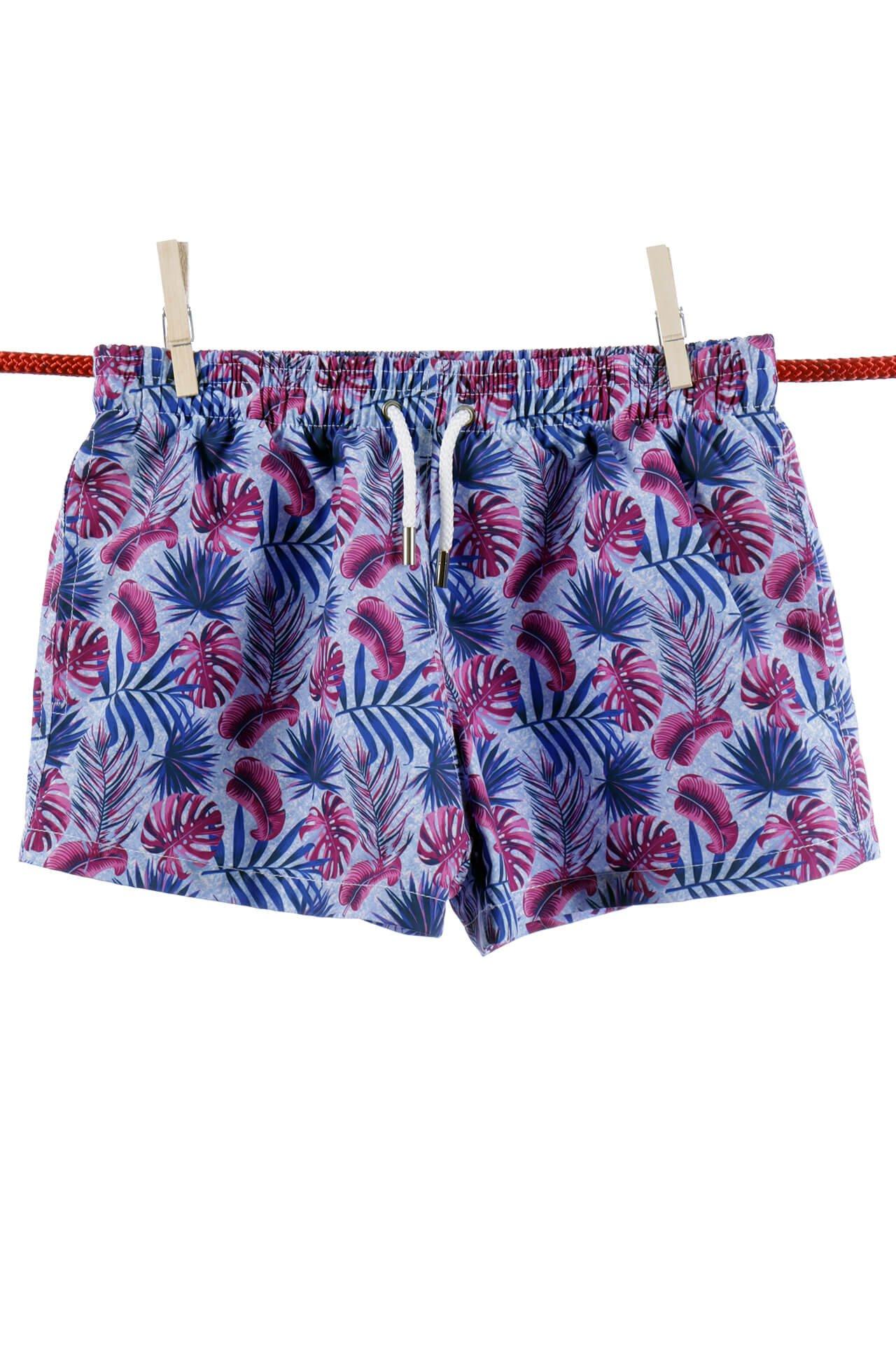 Image of Badeshorts Aus Palmblättern - Kindermodell Jungen Violett 7-8A