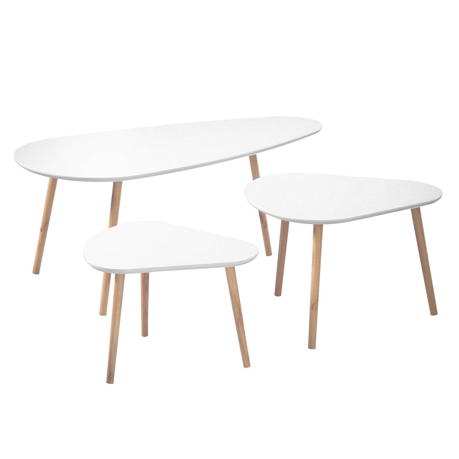 Calicosy Set de 3 Tables Gigognes Blanc et Bois  