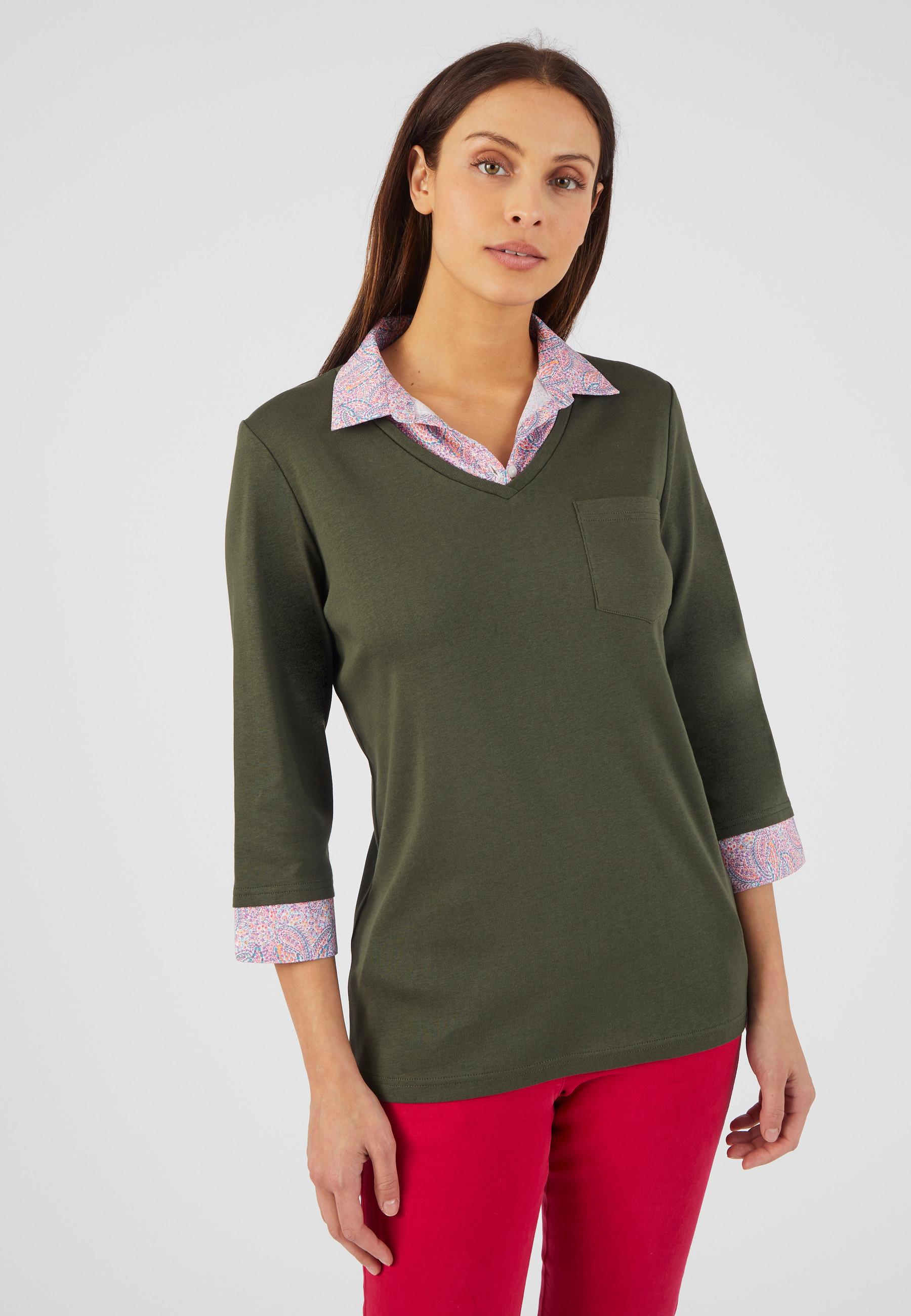 Image of T-shirt Mit 2-in-1-effekt Aus Bio-baumwolle Damen Grün 38/40