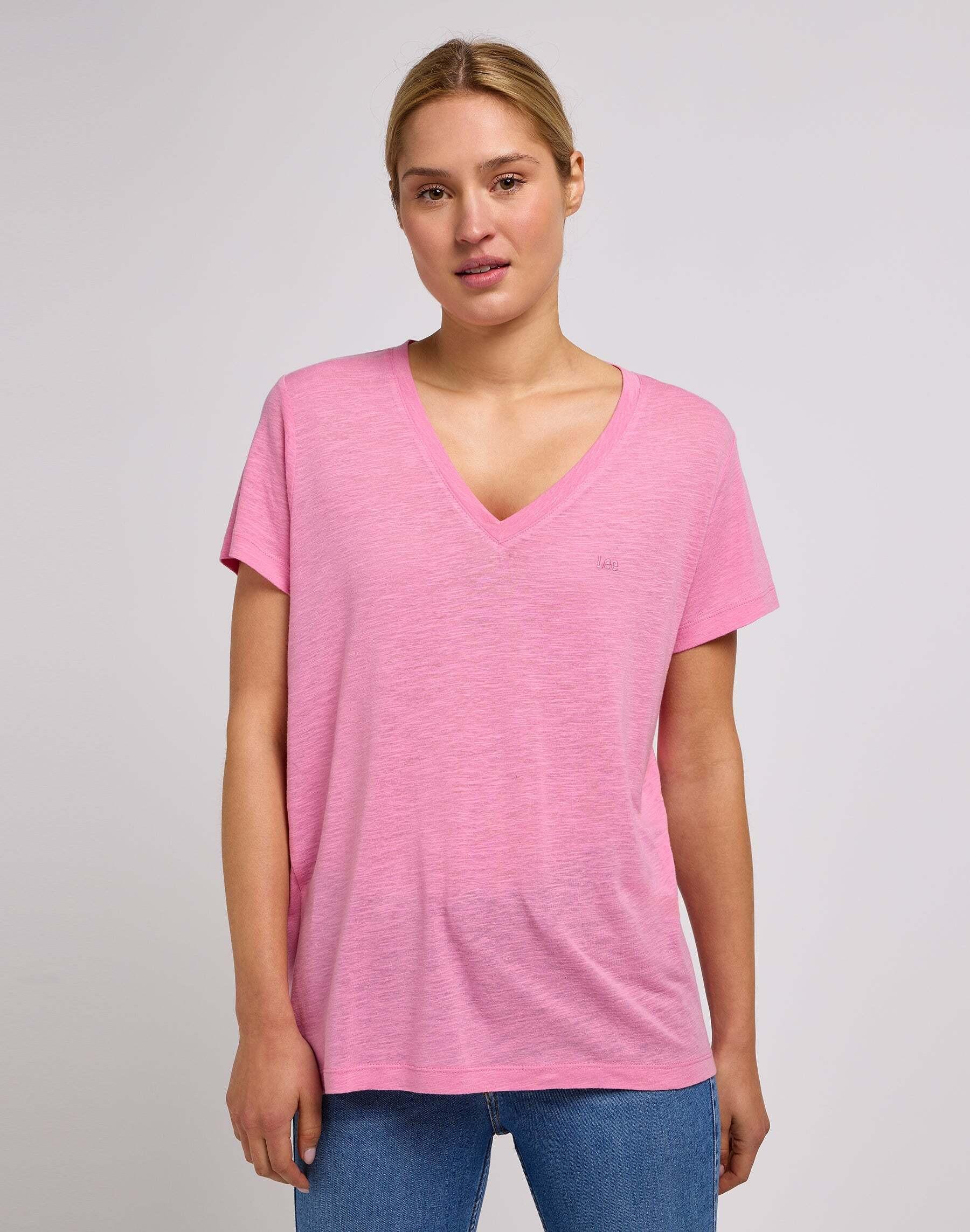 Image of T-shirts V-neck Tee Damen Rosa S