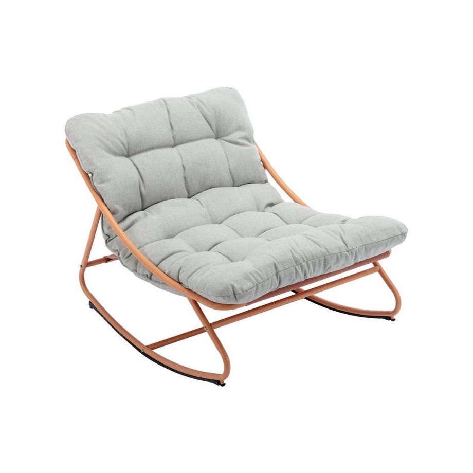 Vente-unique  Fauteuil de jardin à bascule en acier - Orange et coussin gris clair - SARANI de MYLIA 