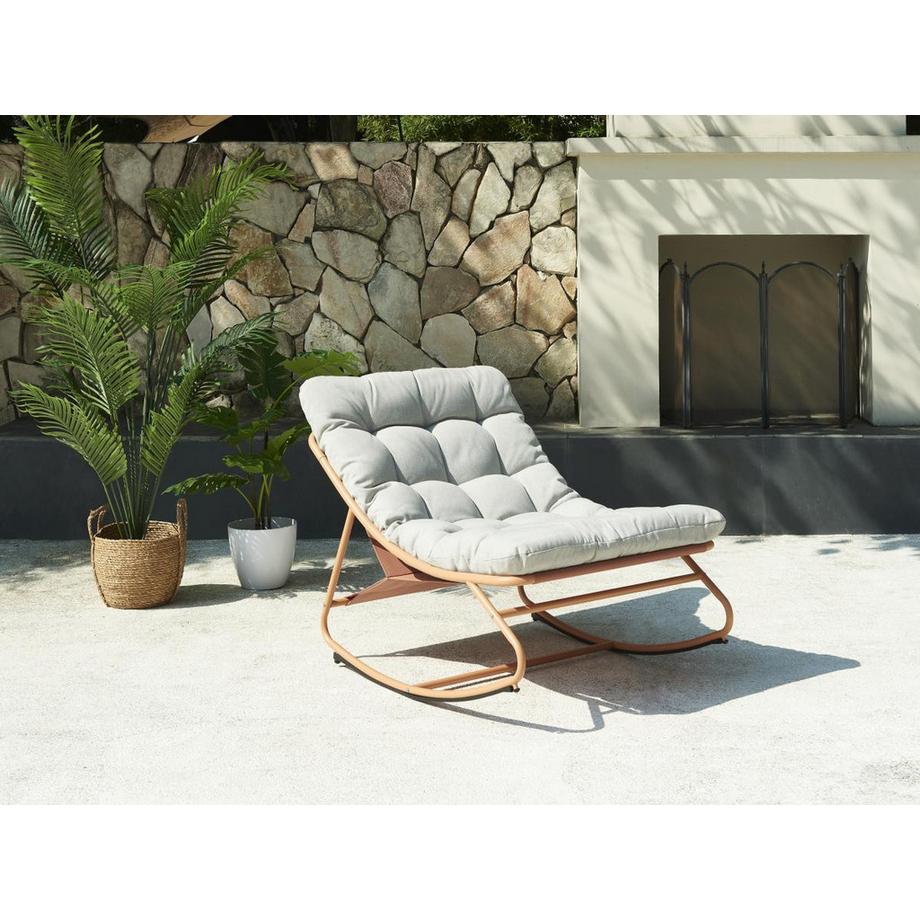 Vente-unique  Fauteuil de jardin à bascule en acier - Orange et coussin gris clair - SARANI de MYLIA 