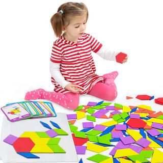 Activity-board  Kinder geometrische Formen Holzpuzzle, Stücke Bausteine Puzzle und 24 Design-Karten Geeignet 