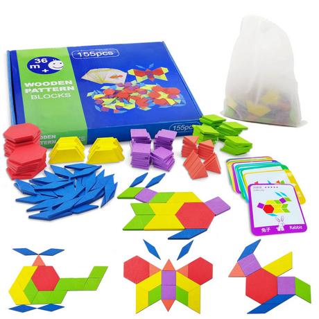 Activity-board  Kinder geometrische Formen Holzpuzzle, Stücke Bausteine Puzzle und 24 Design-Karten Geeignet 