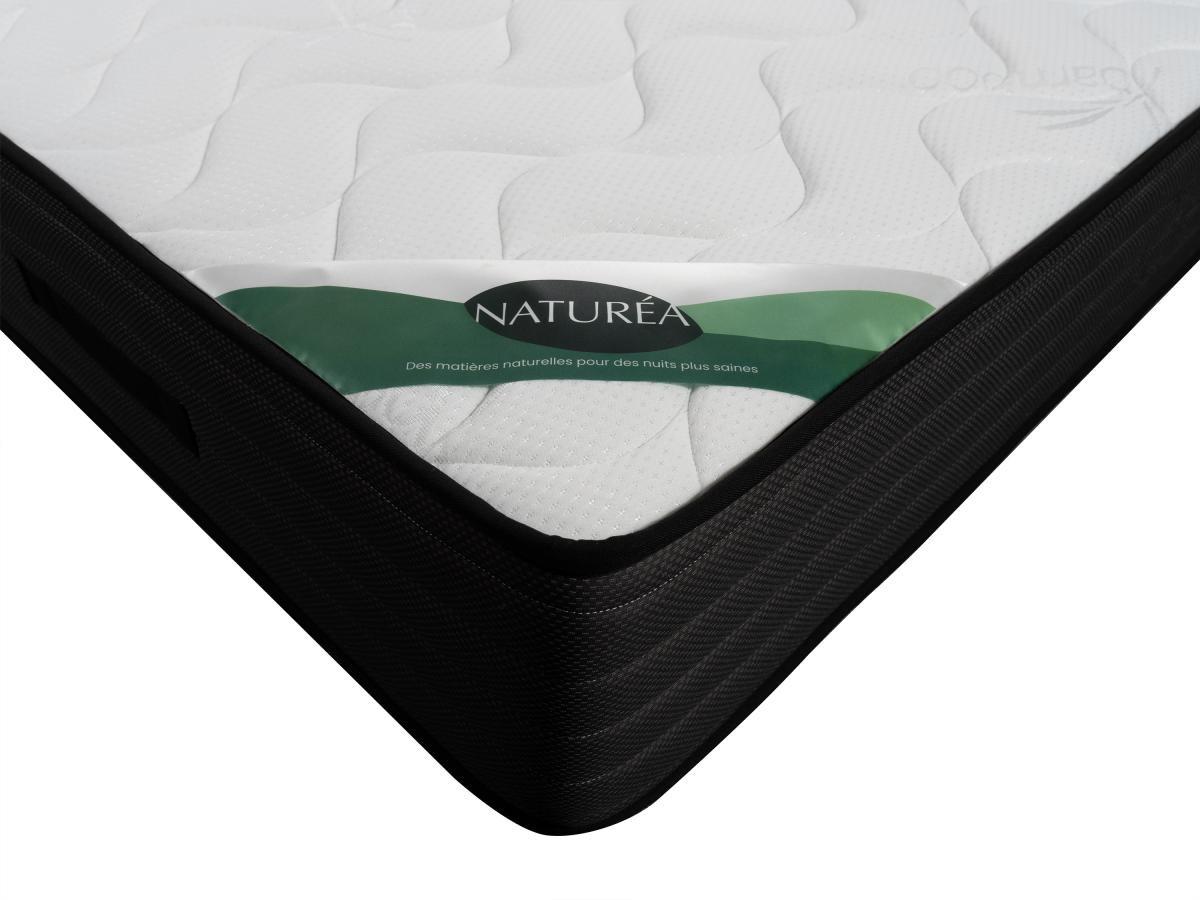 Vente-unique Ensemble 140 x 190 cm sommier coffre blanc + matelas mousse et coutil bambou ép.25cm - BERENDI de NATUREA  