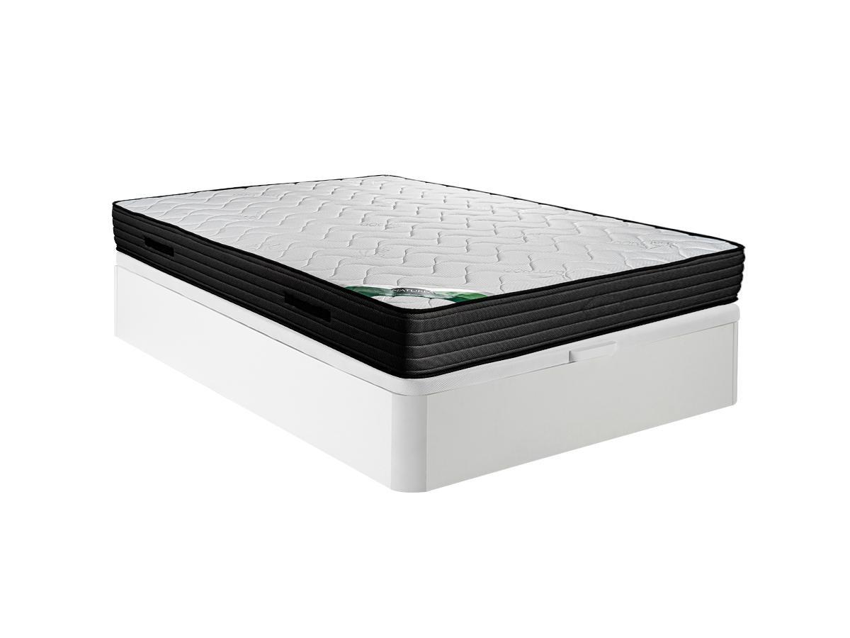 Vente-unique Ensemble 140 x 190 cm sommier coffre blanc + matelas mousse et coutil bambou ép.25cm - BERENDI de NATUREA  