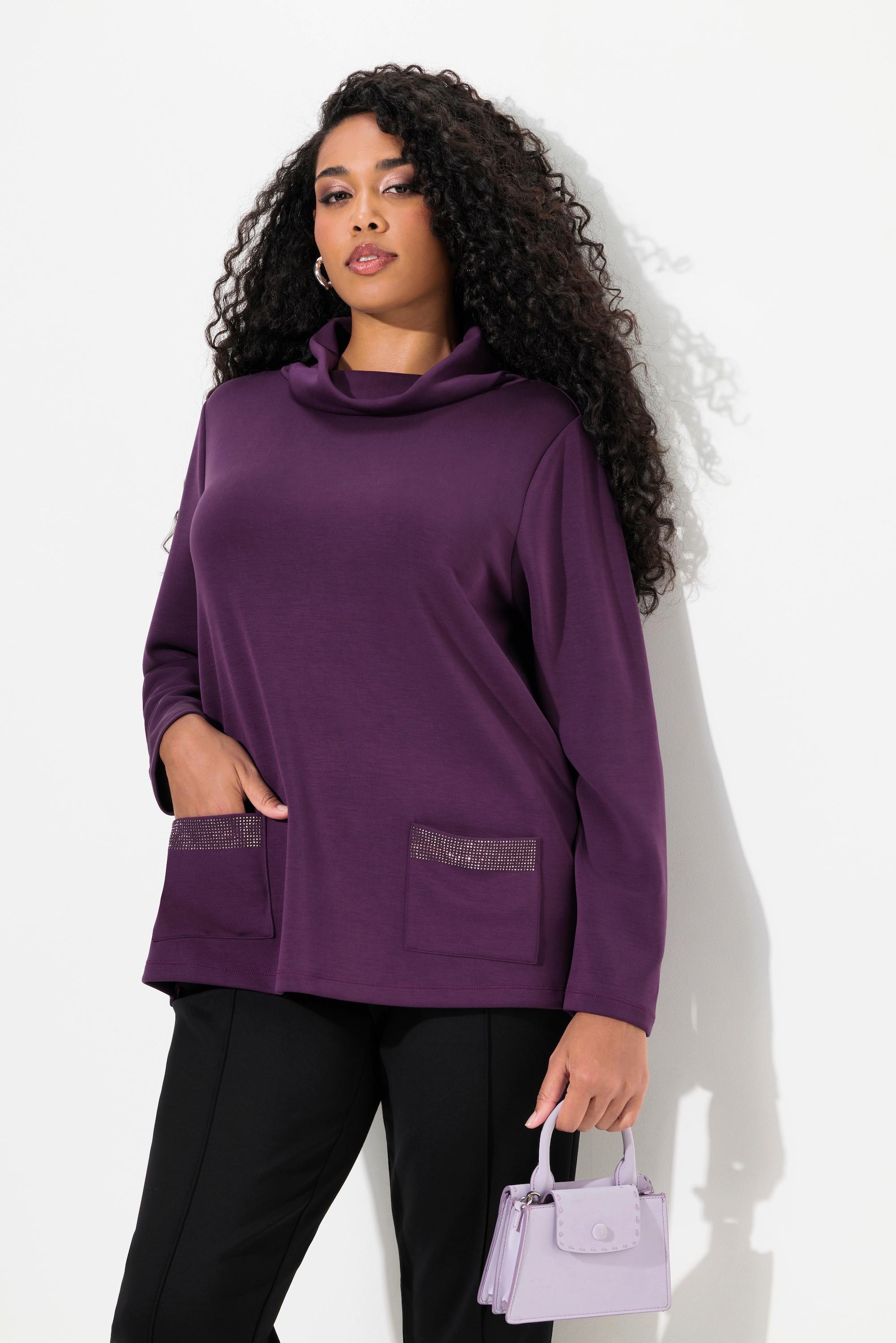 Ulla Popken  Sweatshirt, Ziersteintaschen, Boxy, Stehkragen, Langarm 