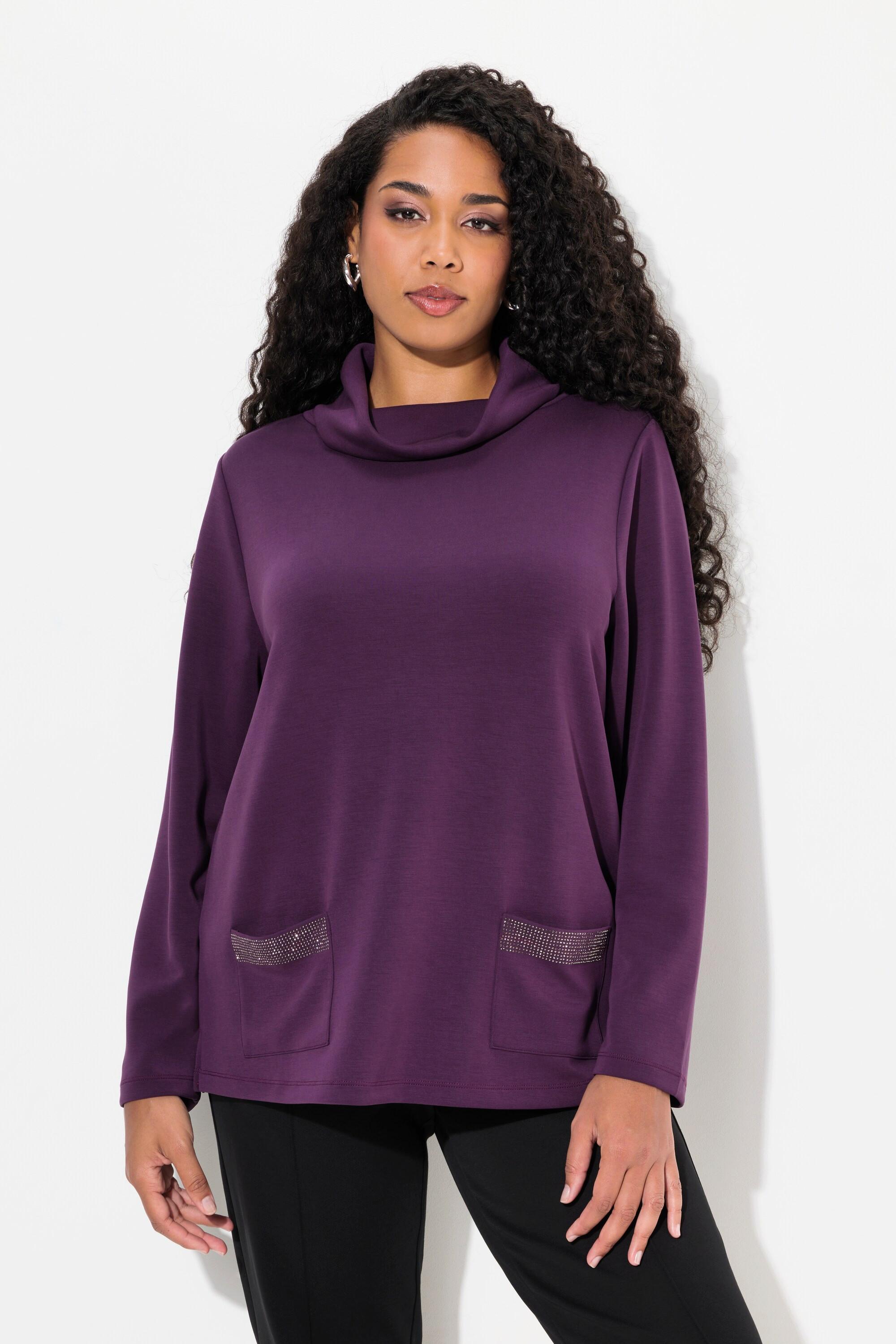 Ulla Popken  Sweatshirt, Ziersteintaschen, Boxy, Stehkragen, Langarm 