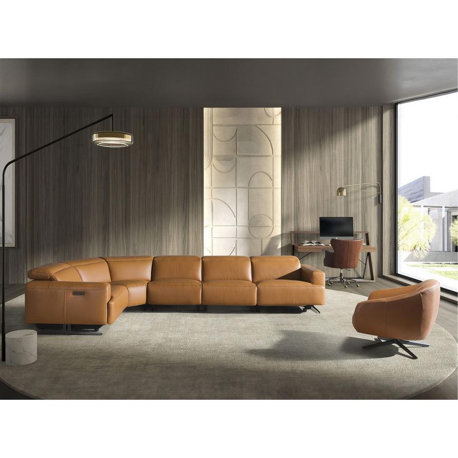 ANGEL CERDA Canapé d'angle modulable relax en cuir marron  