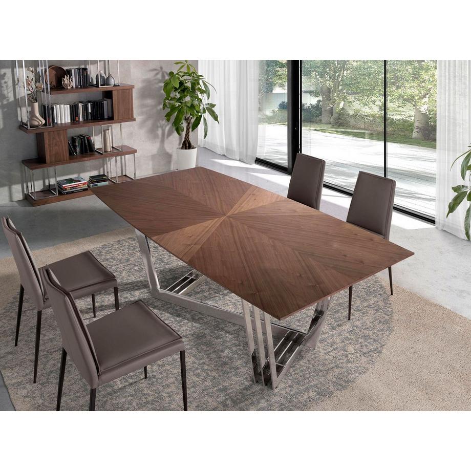 ANGEL CERDA Table à manger baril ovale noyer et acier chromé  