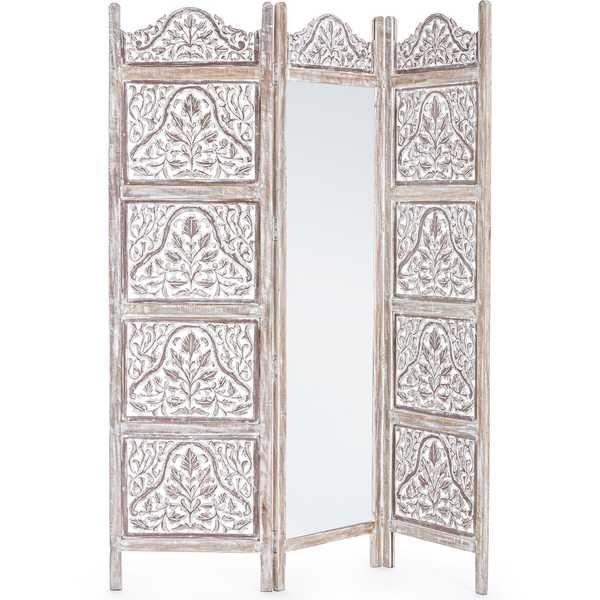 Image of Paravent Alyssa 3 Türen Altweiss mit Spiegel 130x180 Paravent Alyssa 3 Türen Altweiss mit Spiegel 130x180