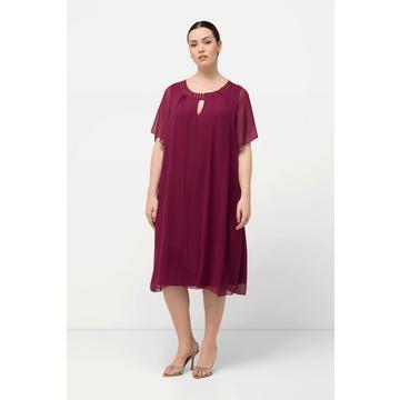 Chiffonkleid, Schmucksteine, A-Linie, Rundhals, Halbarm