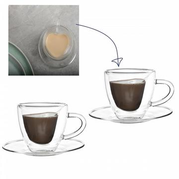 Set 2 doppelwandige kaffeetassen herz 150ml