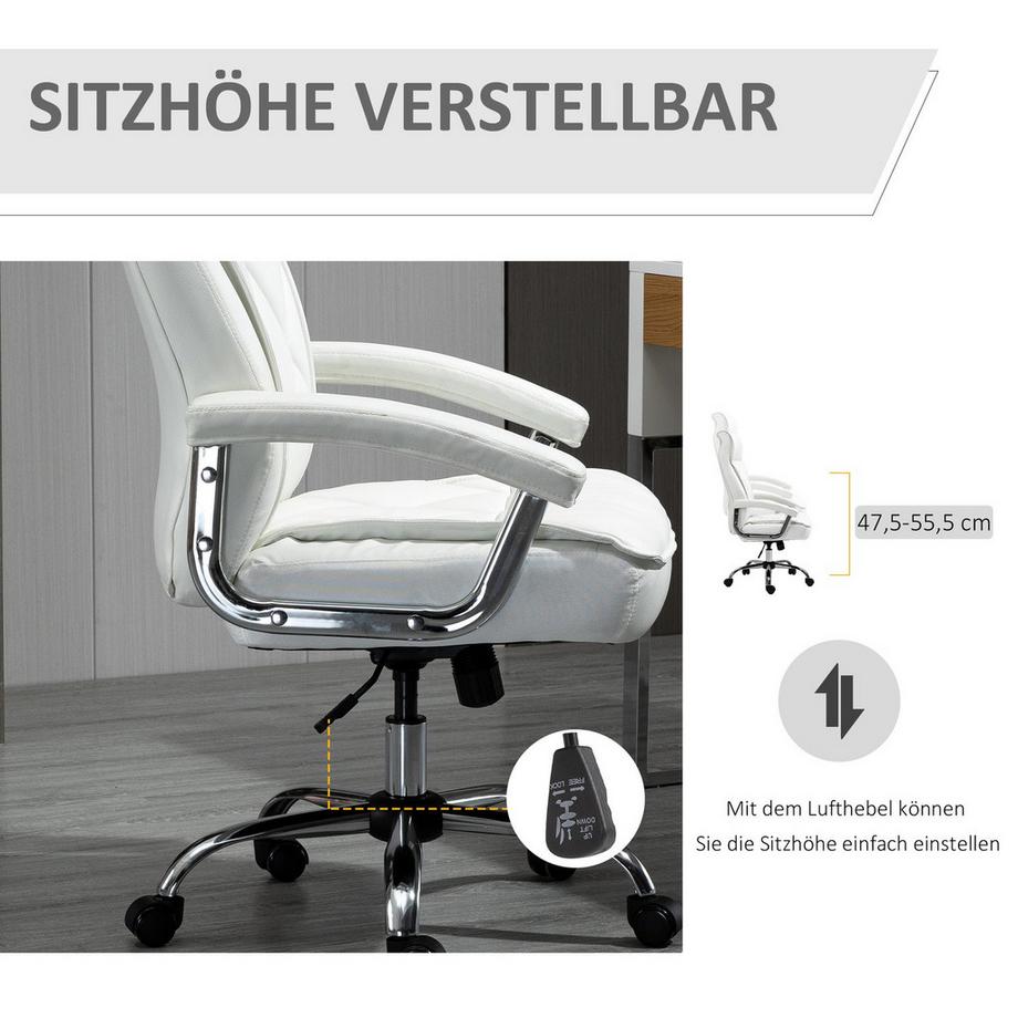 Northio  Bürostuhl Schreibtischstuhl Drehstuhl Ergonomisch Mit Wippenfunktion Höhenverstellbar Rautenmuster Weiß 66X69X121 Cm 