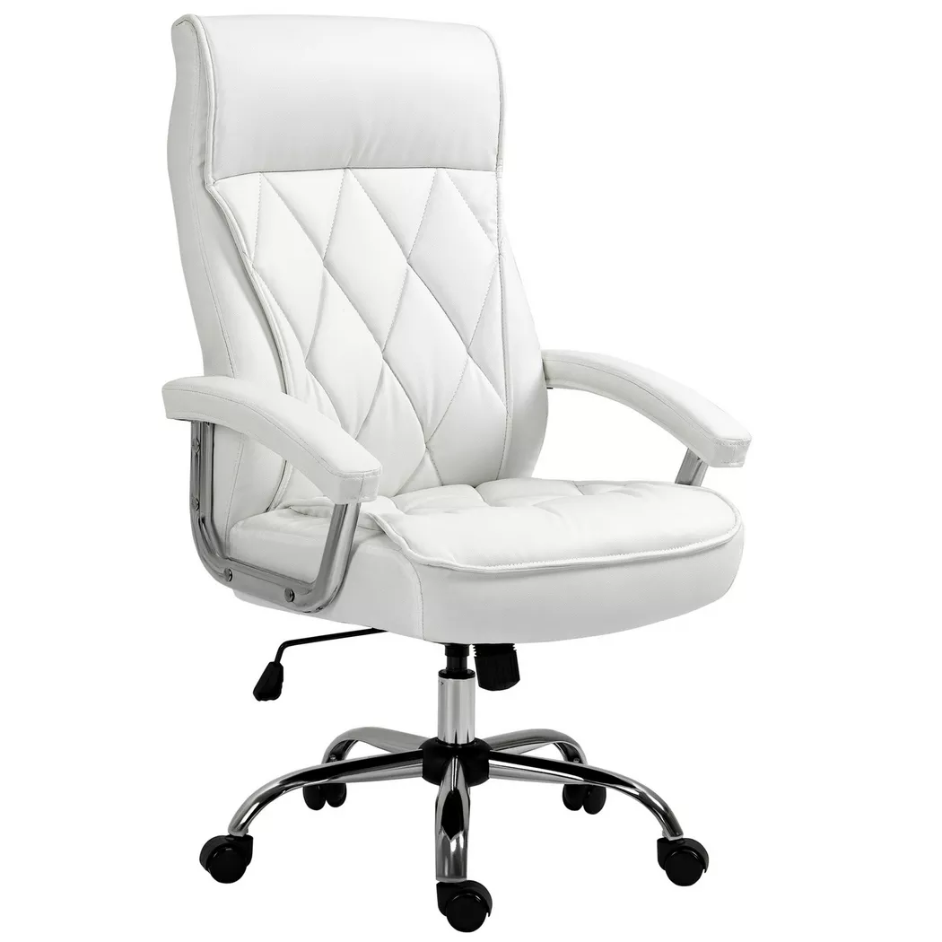 Northio – Bürostuhl Schreibtischstuhl Drehstuhl Ergonomisch Mit Wippenfunktion Höhenverstellbar Rautenmuster Weiß 66X69X121 Cm, 62 x 78 cm