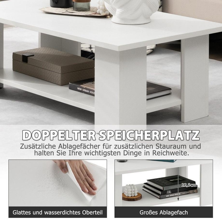 Northix 2 Ebenen Couchtisch aus Holz Beistelltisch bis zu 125kg Belastbar 90 x 52 x 32 cm Weiß  
