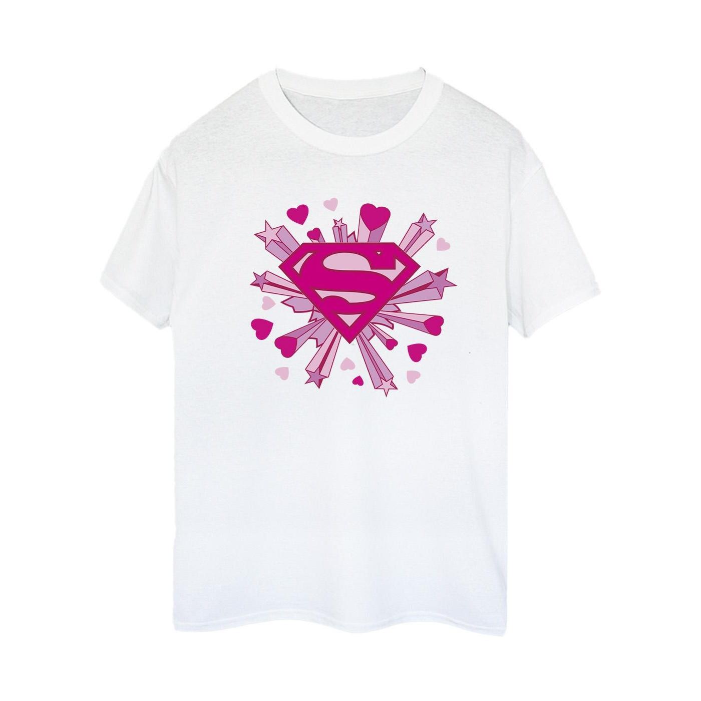 Image of Superman Pink Hearts And Stars Logo Tshirt Damen Weiss M